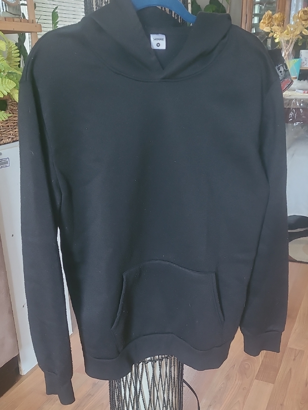 Black Hooded Pullover Sweatshirt -  Men